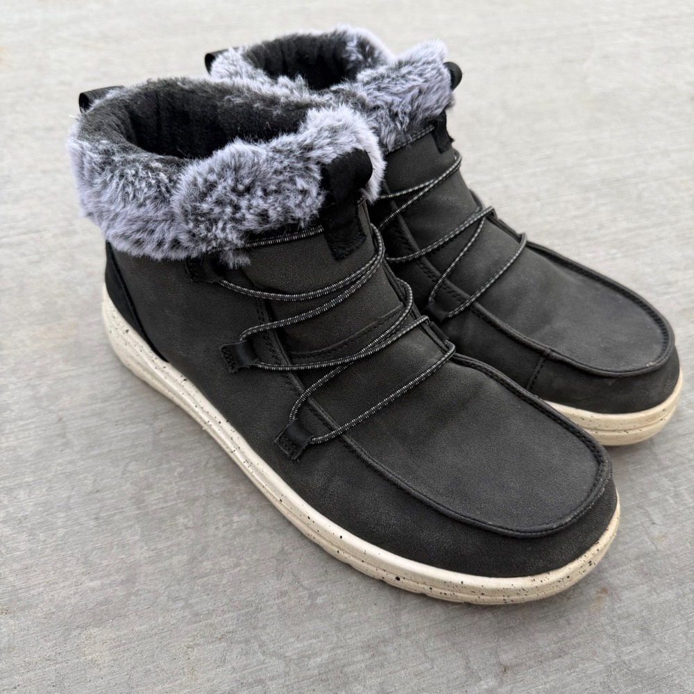 Hey Dude Eloise Black Faux Suede Fur Lined Ankle Boots Womens 10 121894900